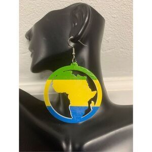 Blue green yellow Afrocentric earrings